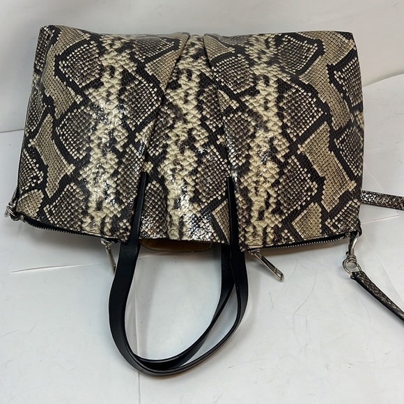 Orciani Snakeskin Print Patent Leather Tote Double Zip Shoulder Bag Italy - Picture 7 of 15